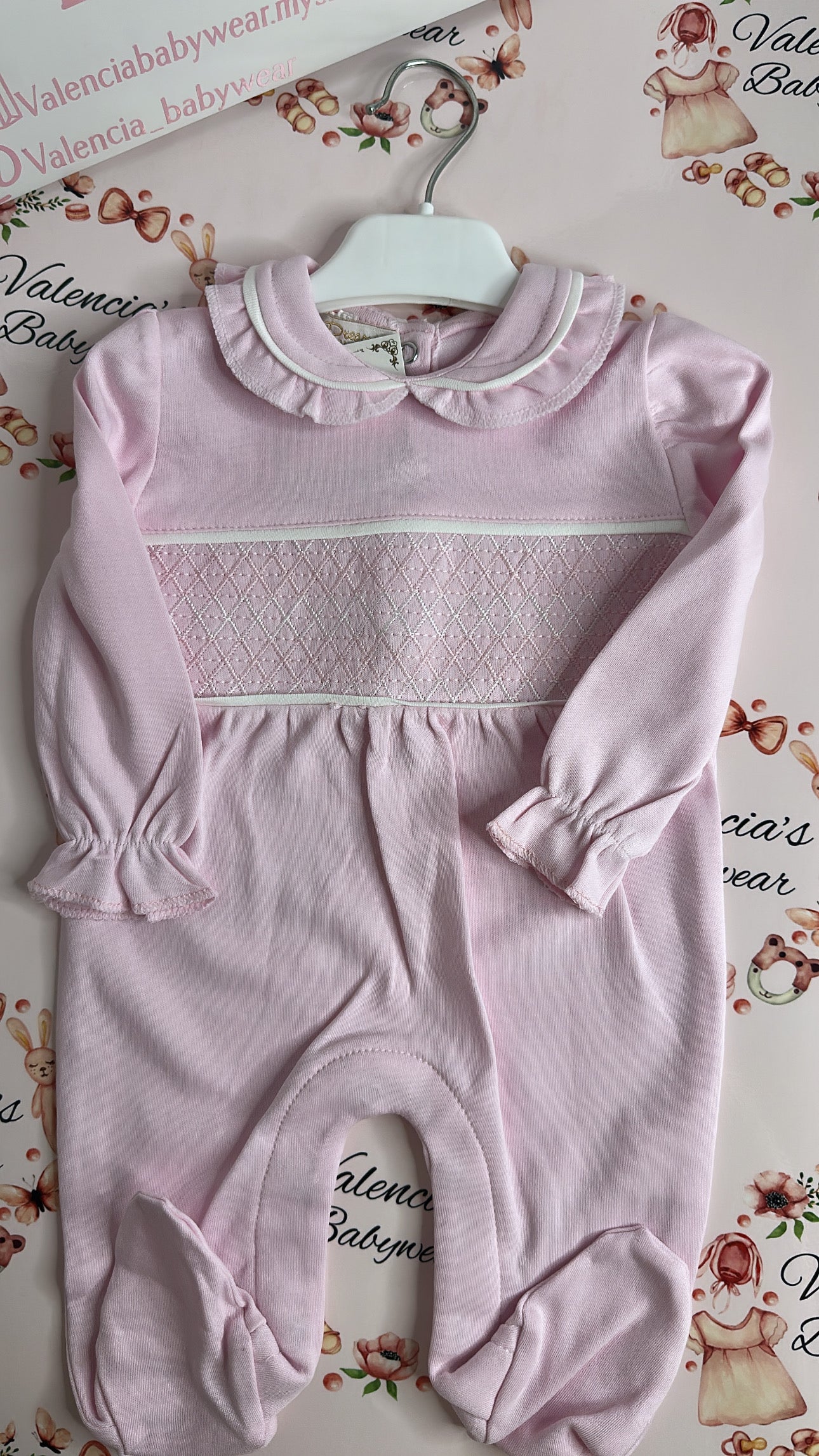 Baby Pink Smocked Babygrow