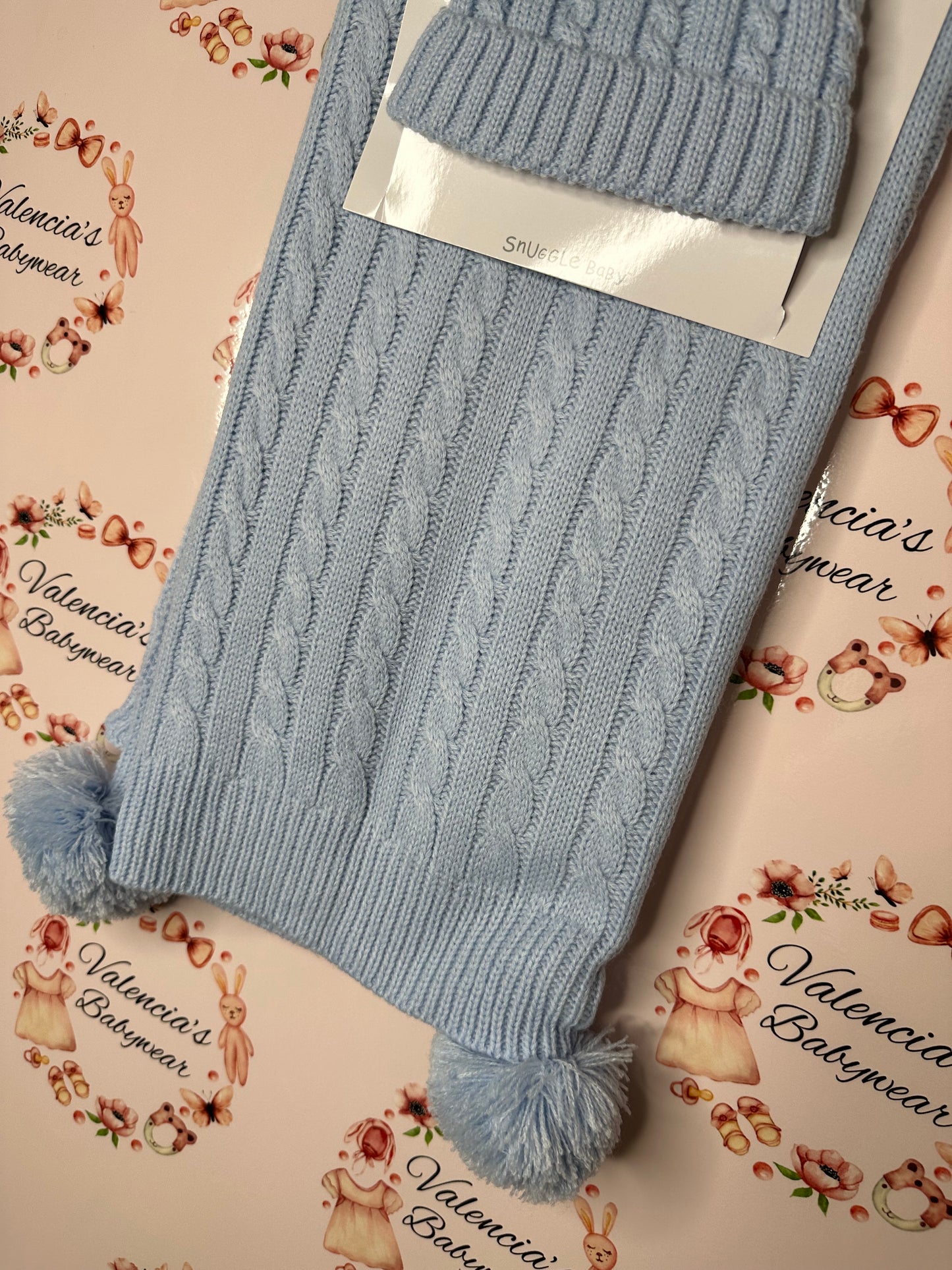 Blue Bobble Hat & Shawl Set