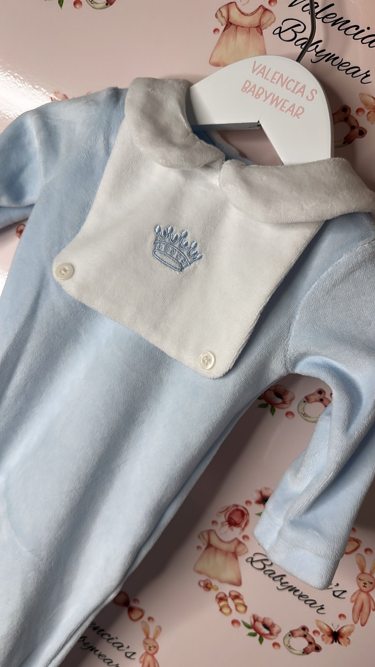 Bibbed Crown Velour Sleepsuit