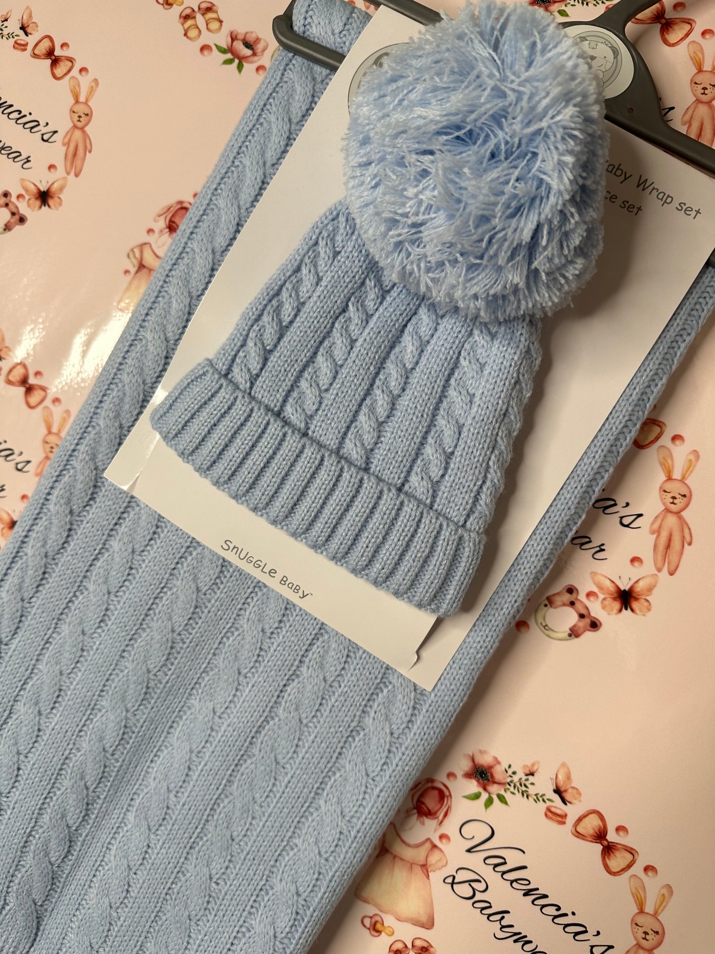 Blue Bobble Hat & Shawl Set
