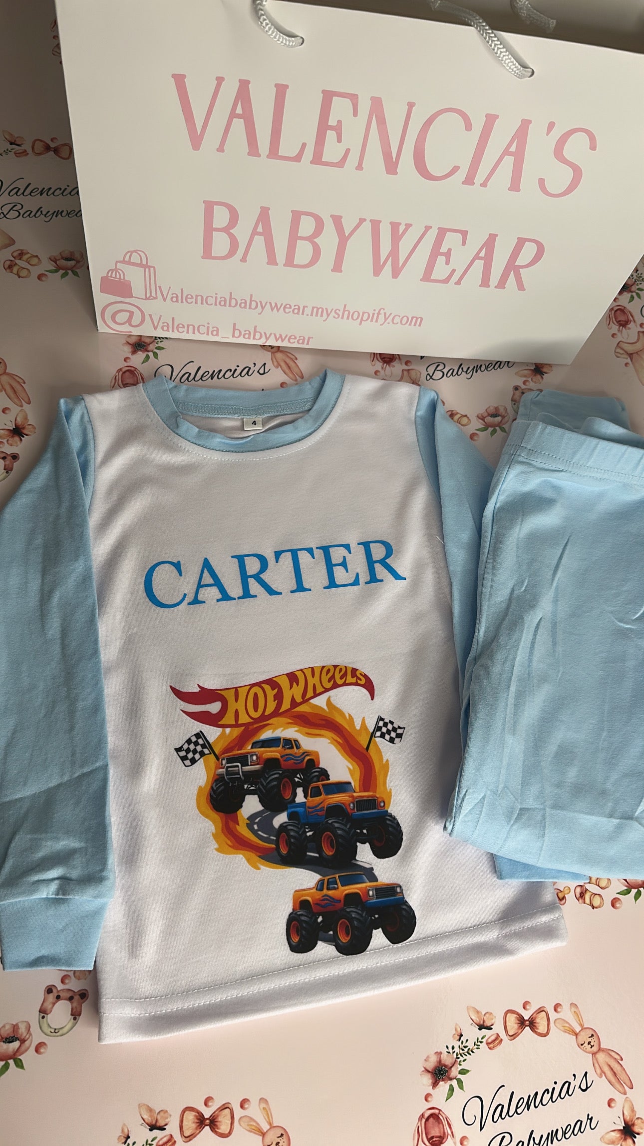 Baby Blue & White personalised Pyjamas