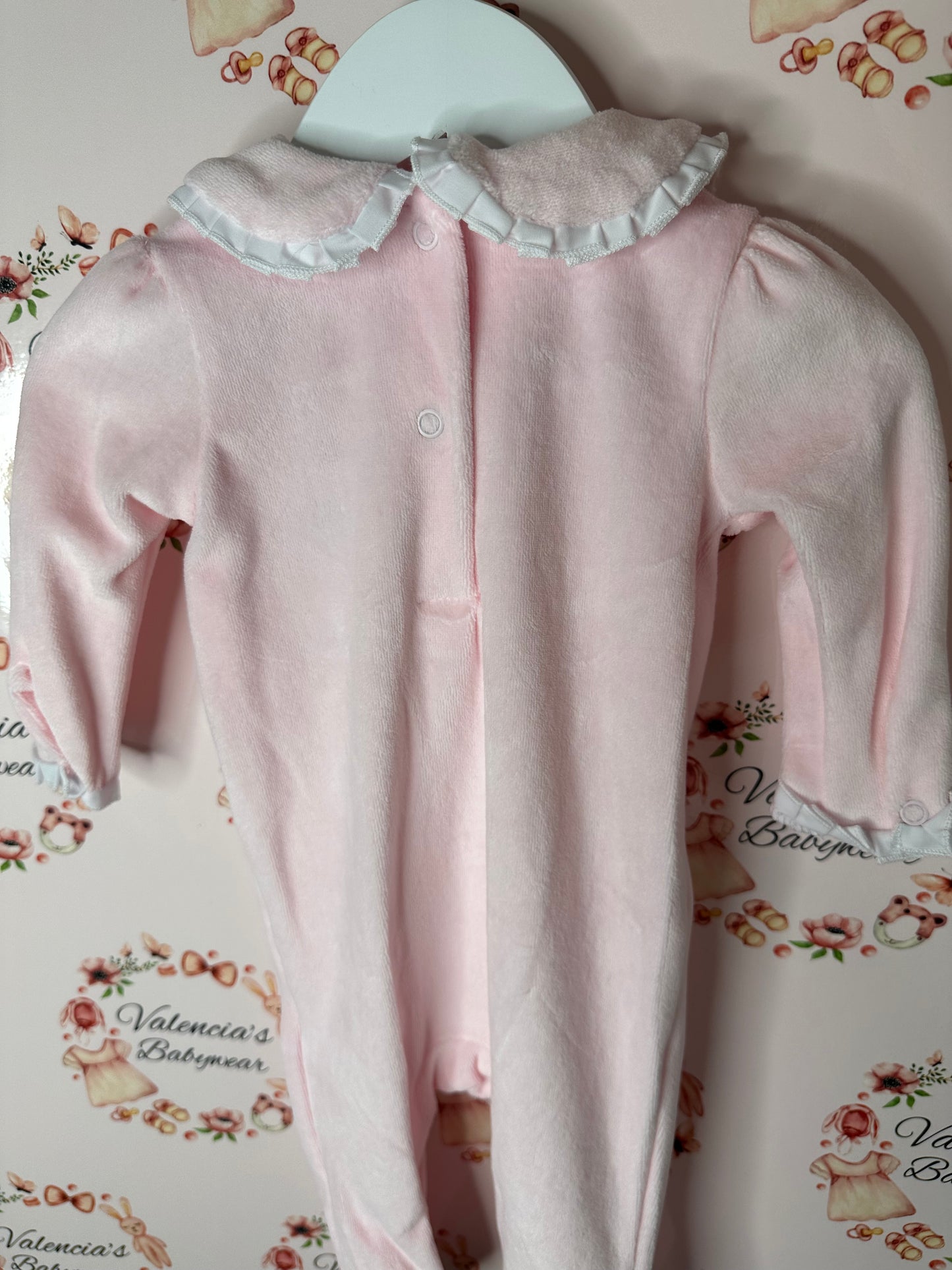 Bibbed Pink Velour Sleepsuit