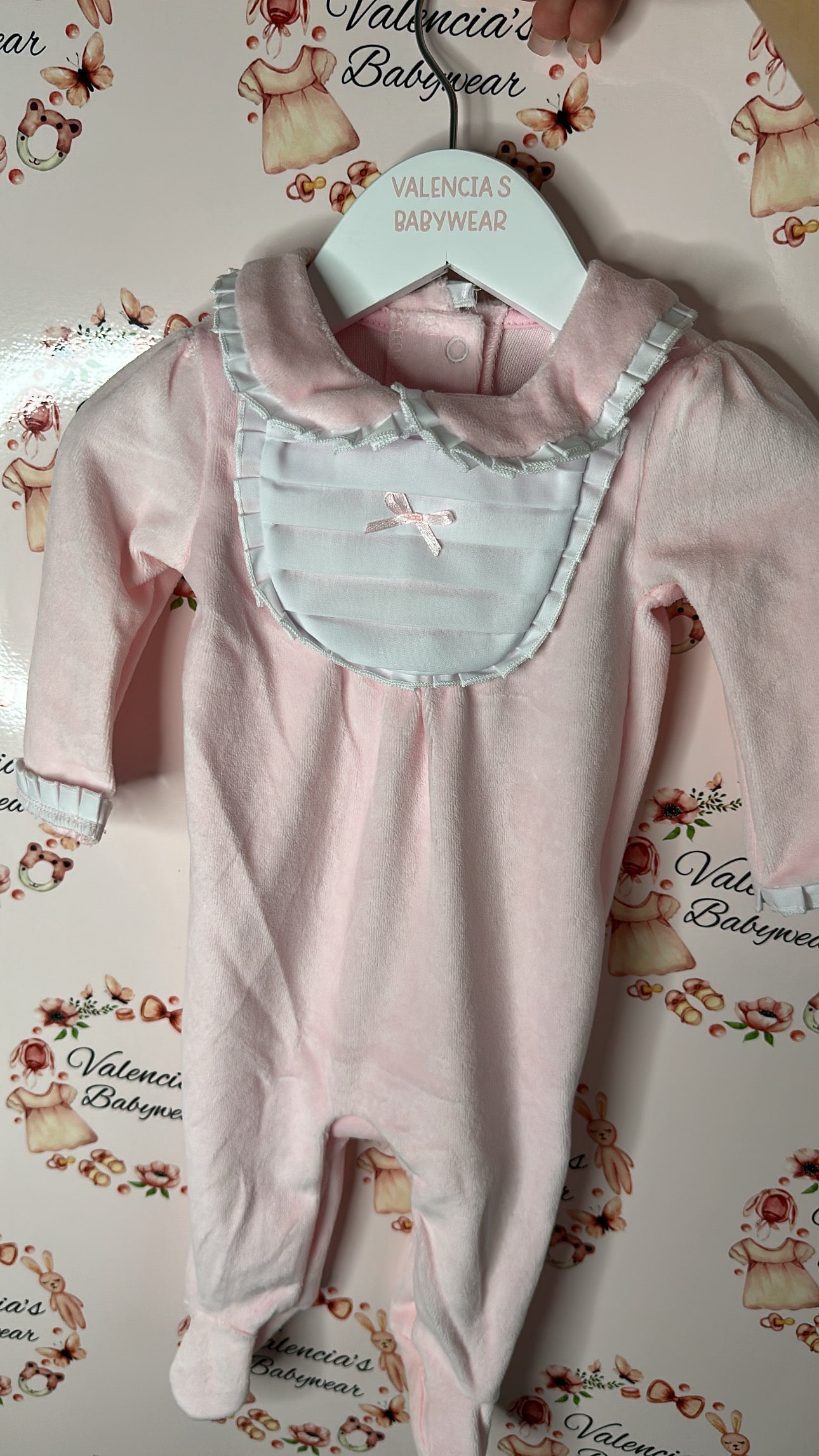 Bibbed Pink Velour Sleepsuit
