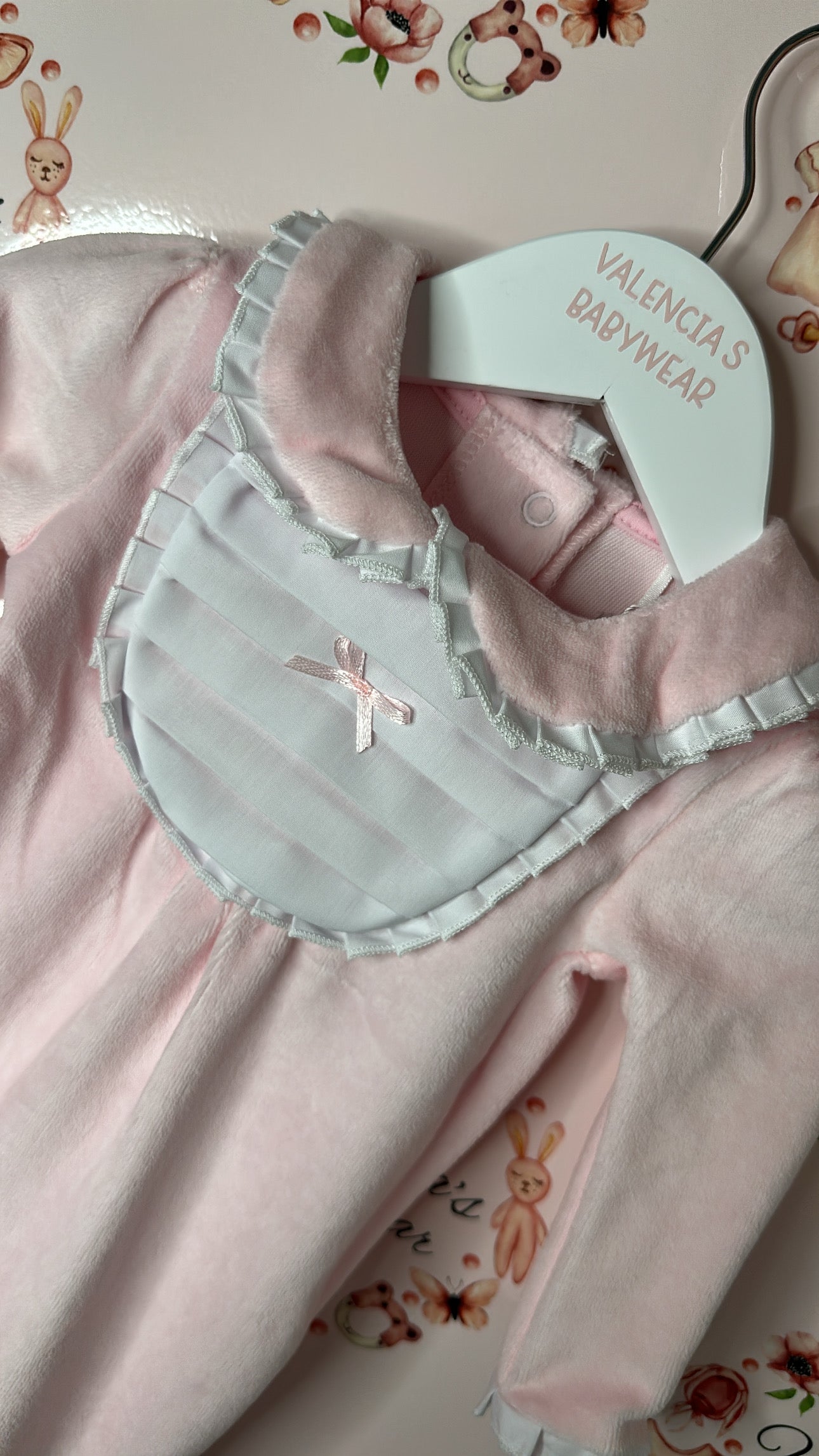 Bibbed Pink Velour Sleepsuit