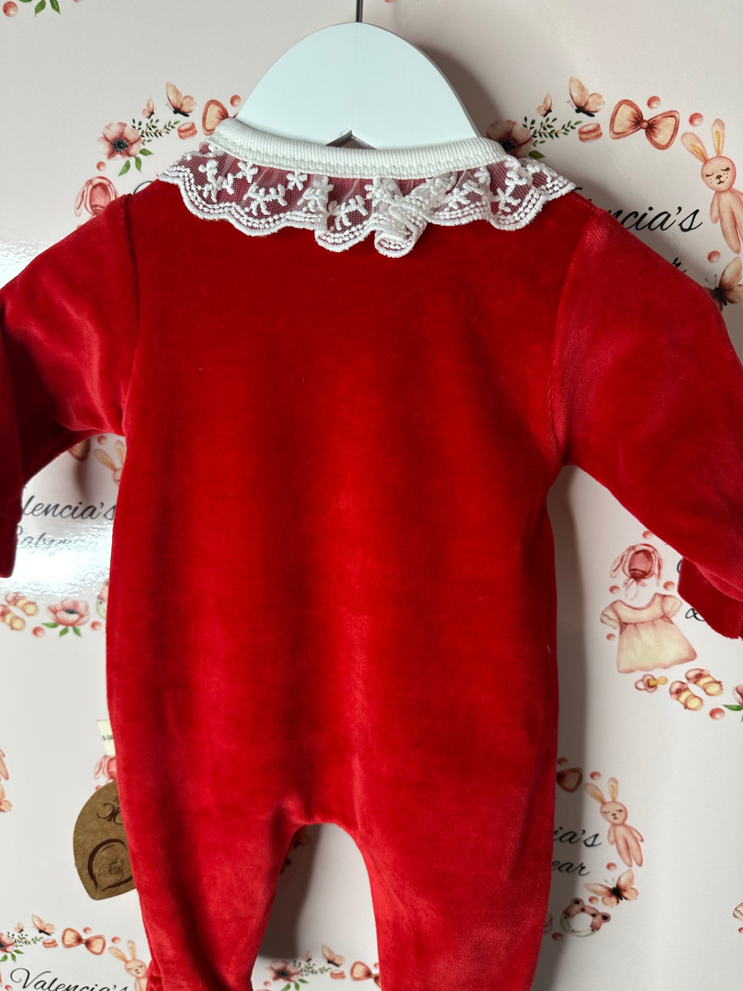 Red Velour Lace Babygrow