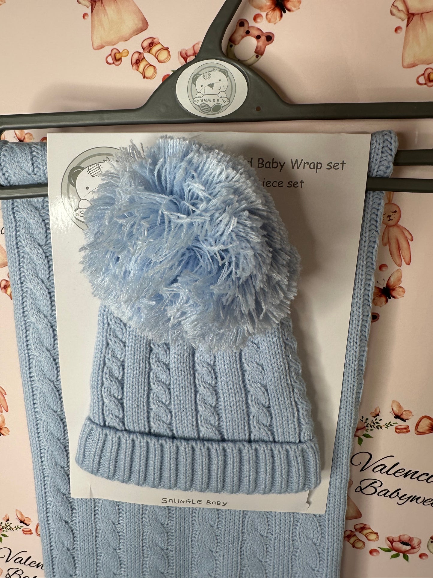 Blue Bobble Hat & Shawl Set