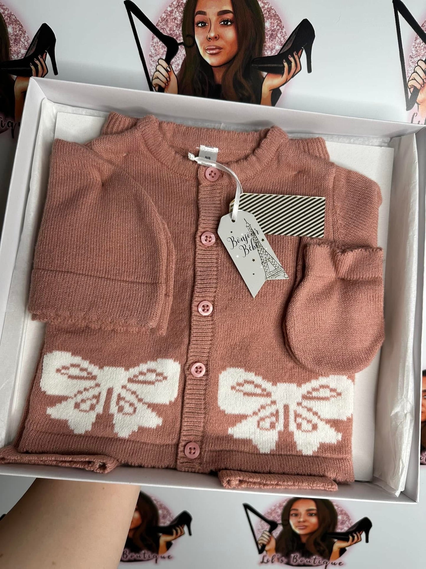 Dusty Pink Double Bow Set 4PC 🎀 Size Newborn / 0-3M / 3-6M £21.99