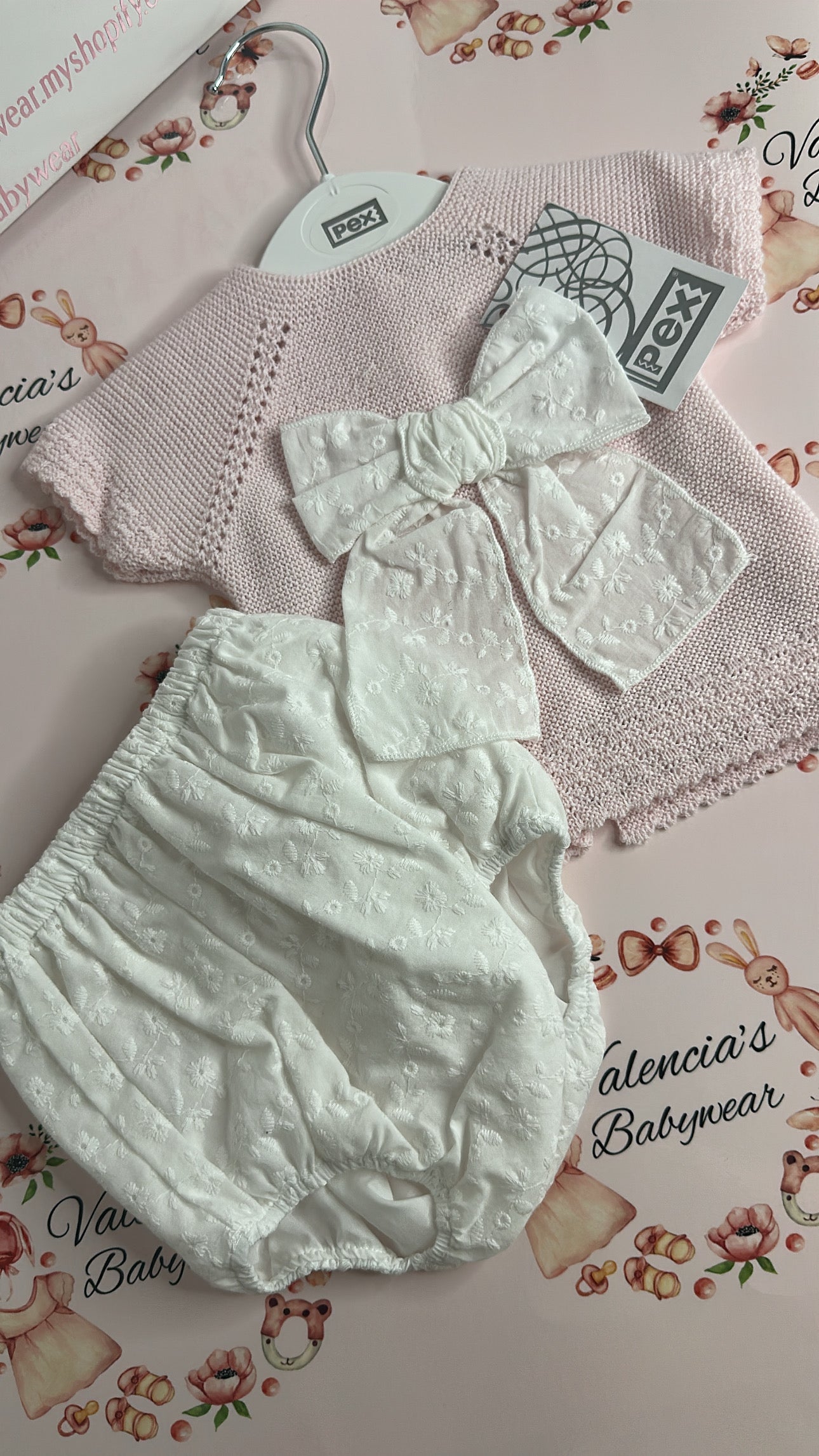 Baby Pink Knitted Bow Set