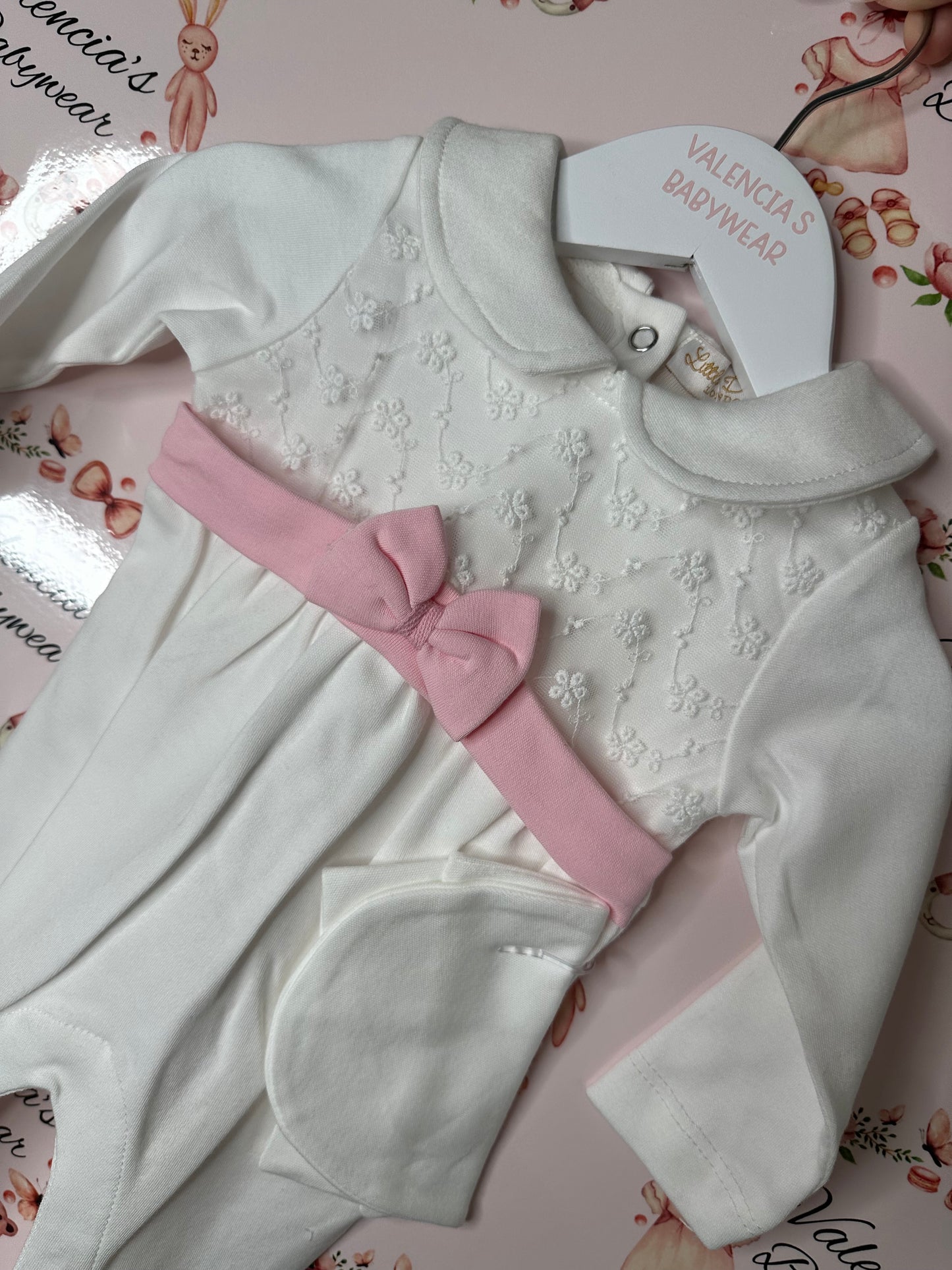Ivory Pink Bow Sleepsuit