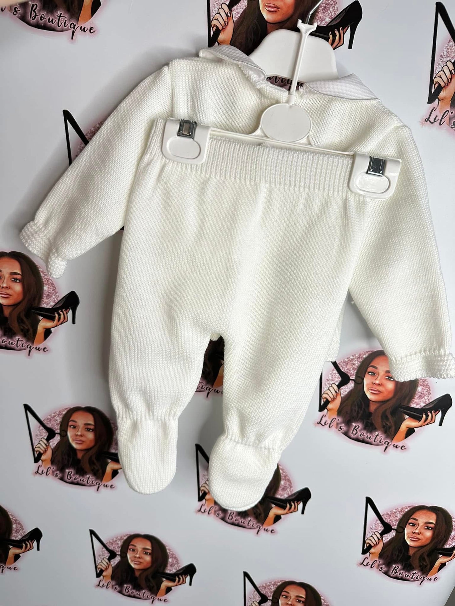 White Double Bow Ivory Cable Knit 3PC