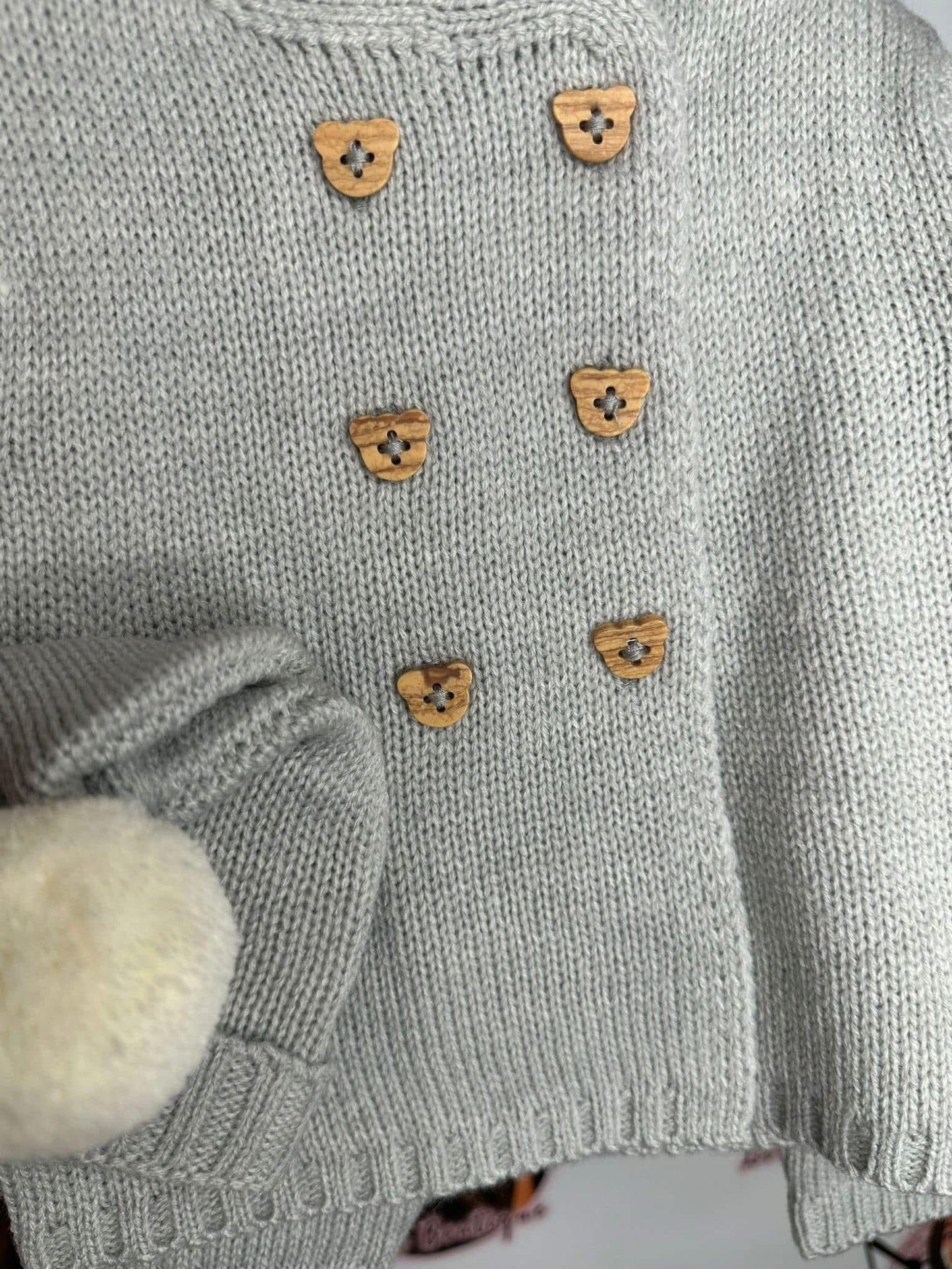 Boys Grey teddy bear button 3PC