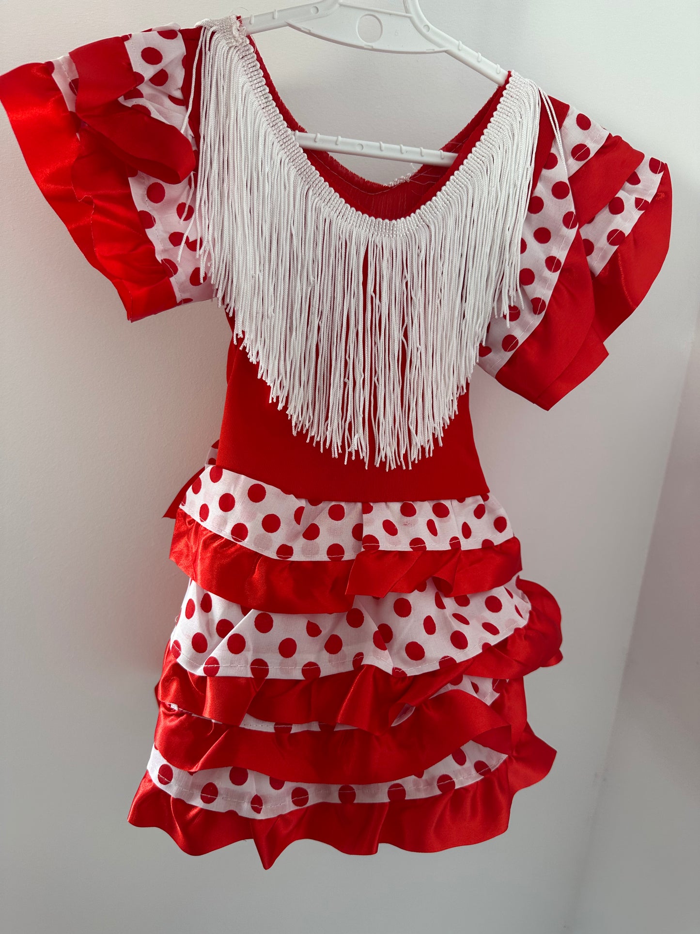 Girls Flamenco Dress (White & Red)