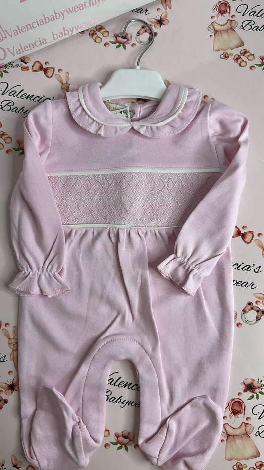 Baby Pink Smocked Babygrow