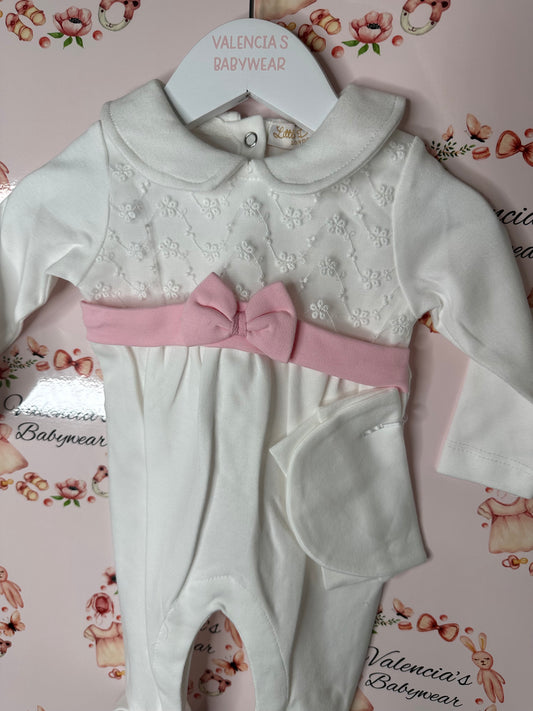 Ivory Pink Bow Sleepsuit
