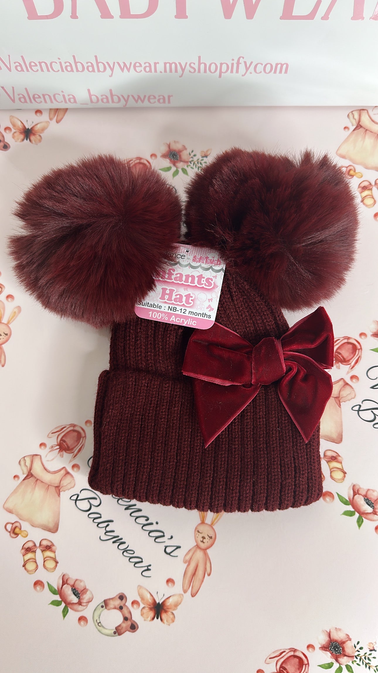 Burgundy Pom Pom Hat