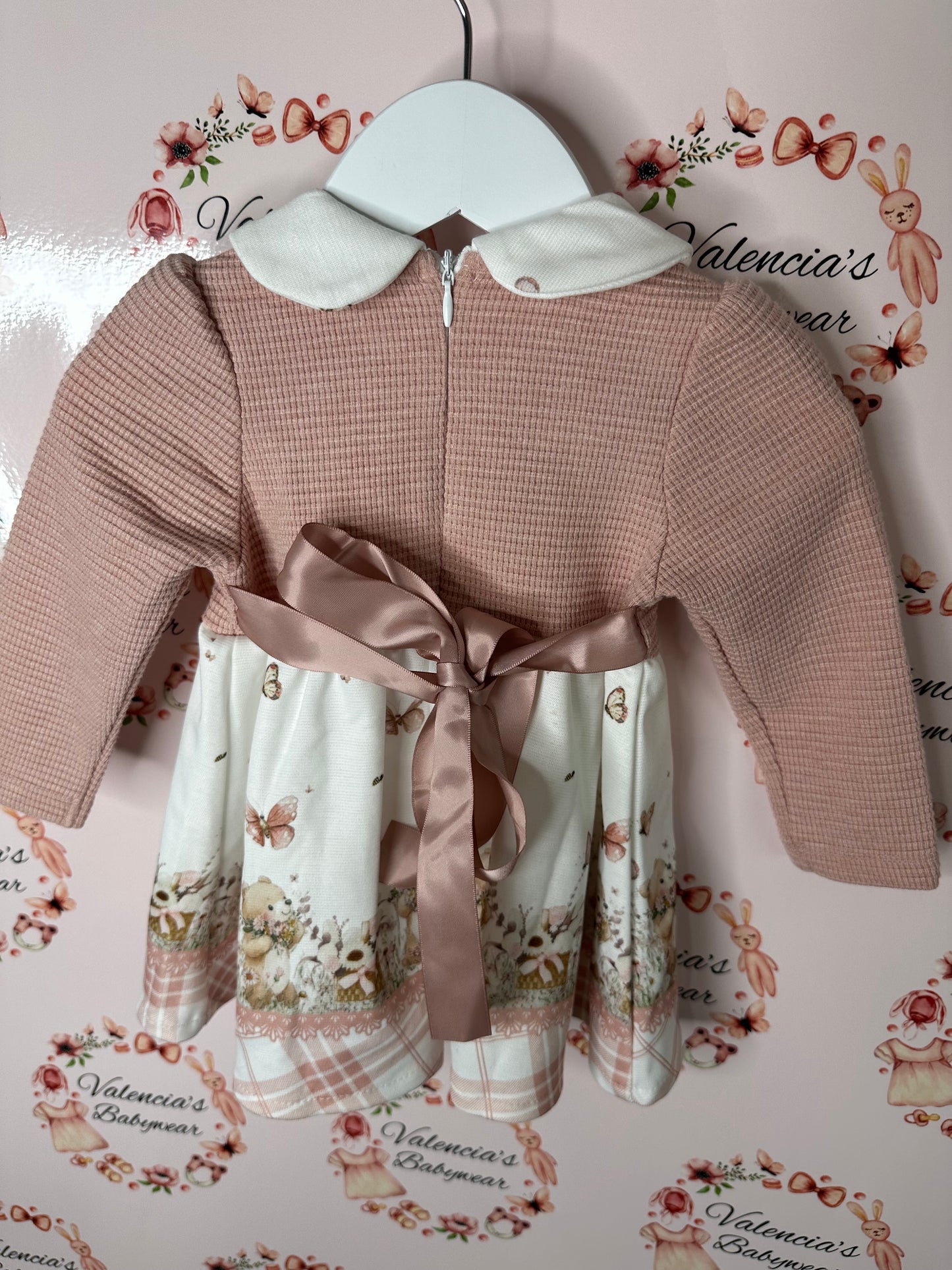 Stelle & Pupi Pink Teddy dress with Ribbon tie back