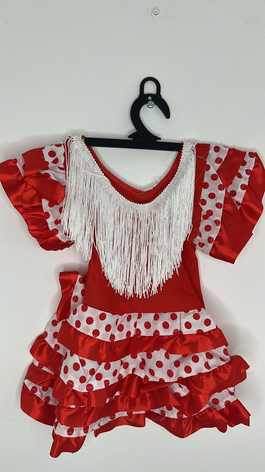 Girls Flamenco Dress (White & Red)