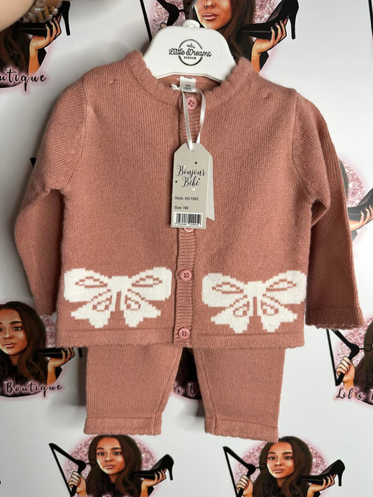 Dusty Pink Double Bow Set 4PC 🎀 Size Newborn / 0-3M / 3-6M £21.99
