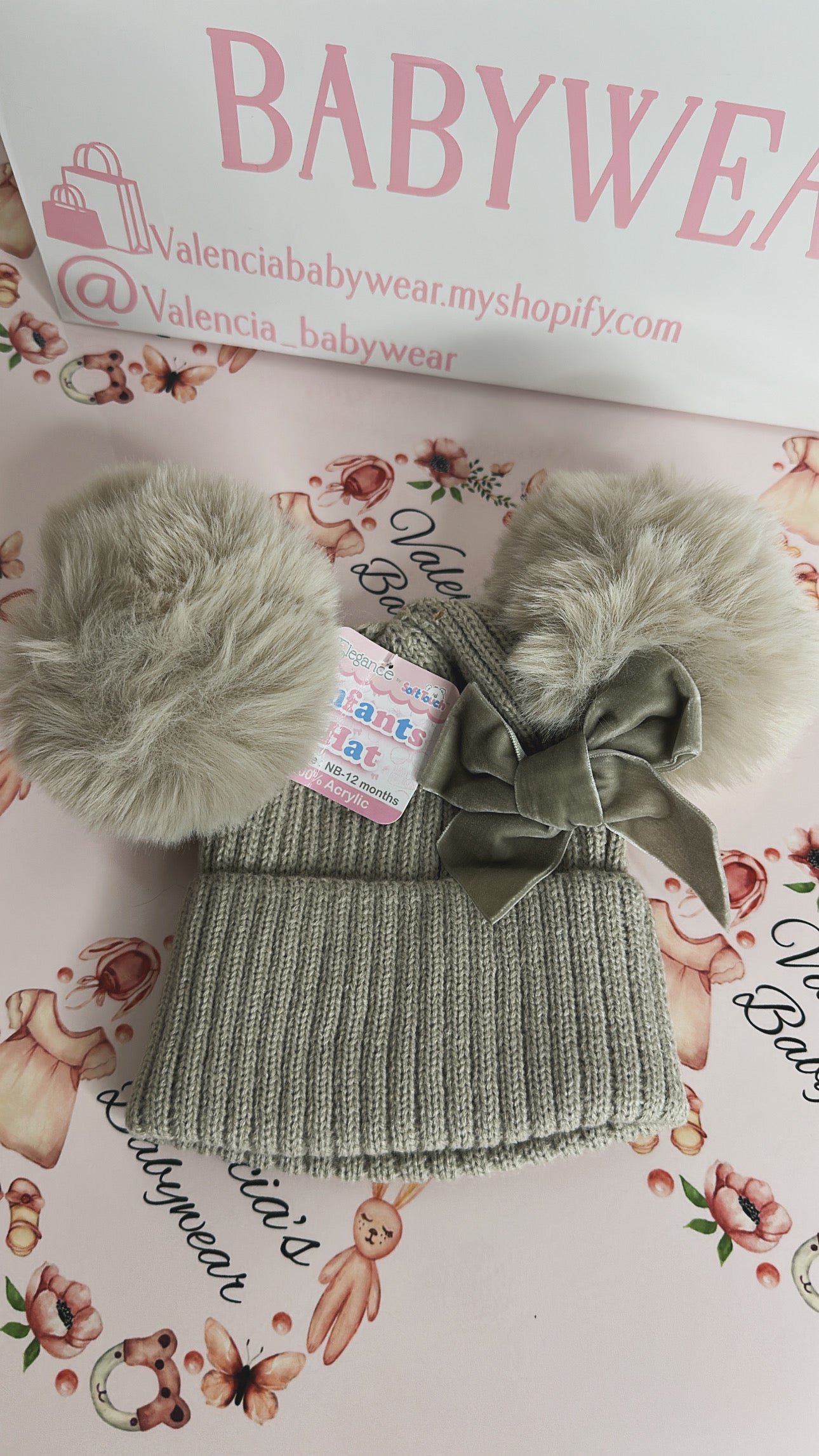 Beige Pom Pom Hat