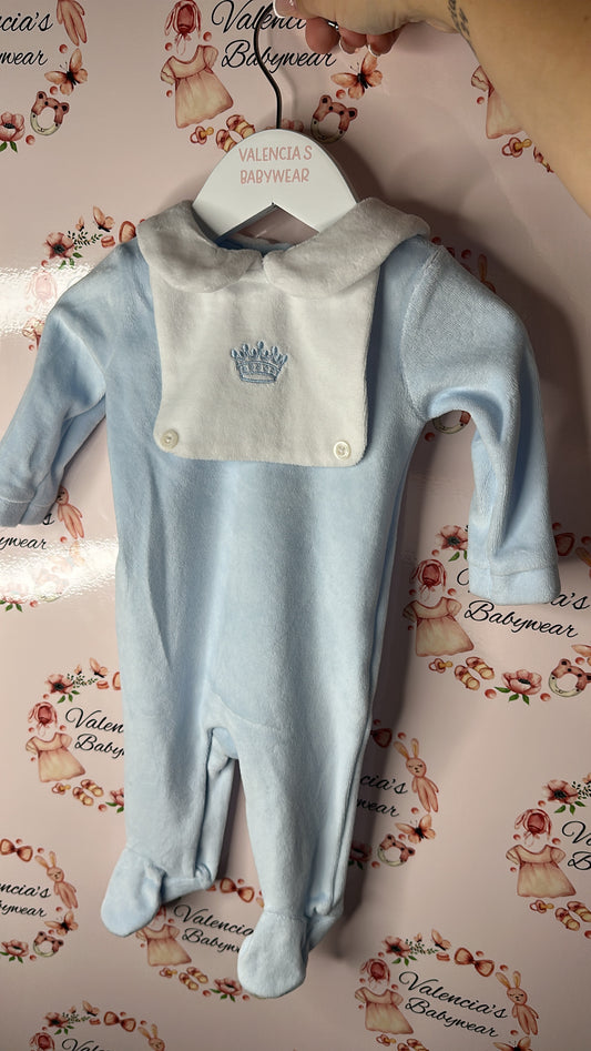 Bibbed Crown Velour Sleepsuit