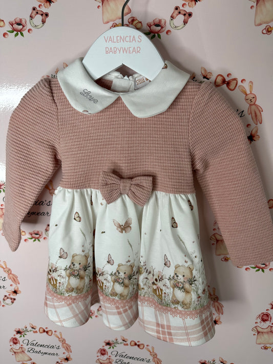 Stelle & Pupi Pink Teddy dress with Ribbon tie back
