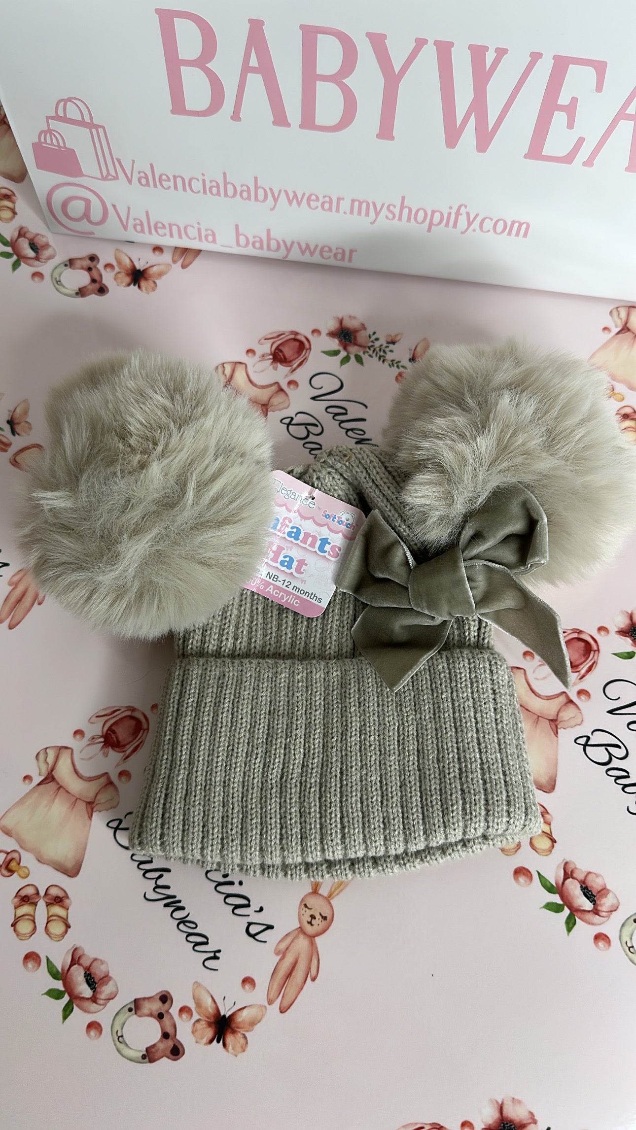 Beige Pom Pom Hat