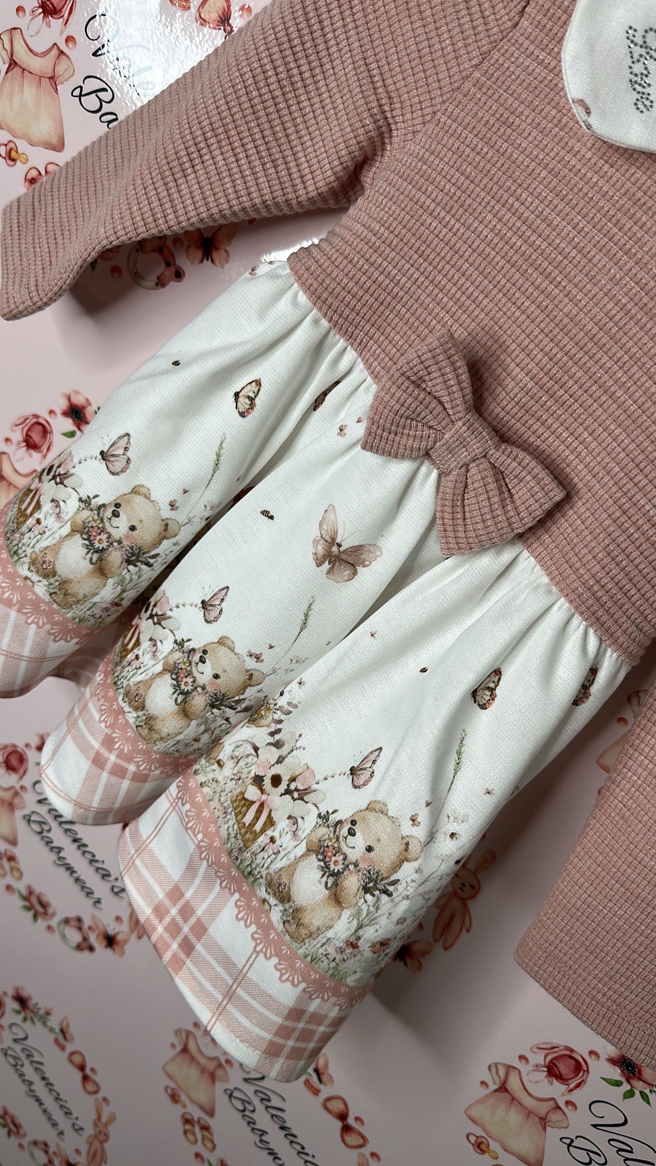 Stelle & Pupi Pink Teddy dress with Ribbon tie back