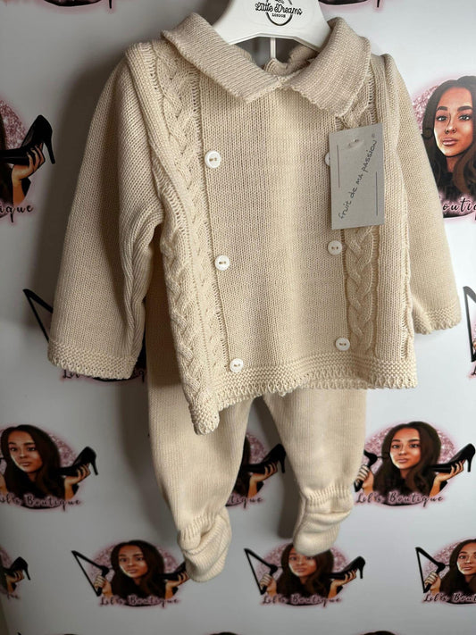 Boys Beige Knitted 3PC Set