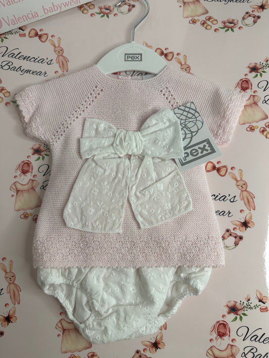 Baby Pink Knitted Bow Set