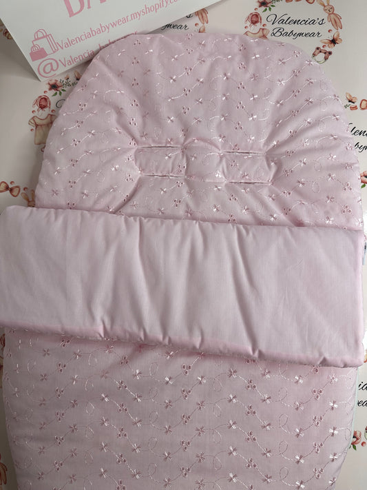 Baby Pink Laced Car Seat Footmuff