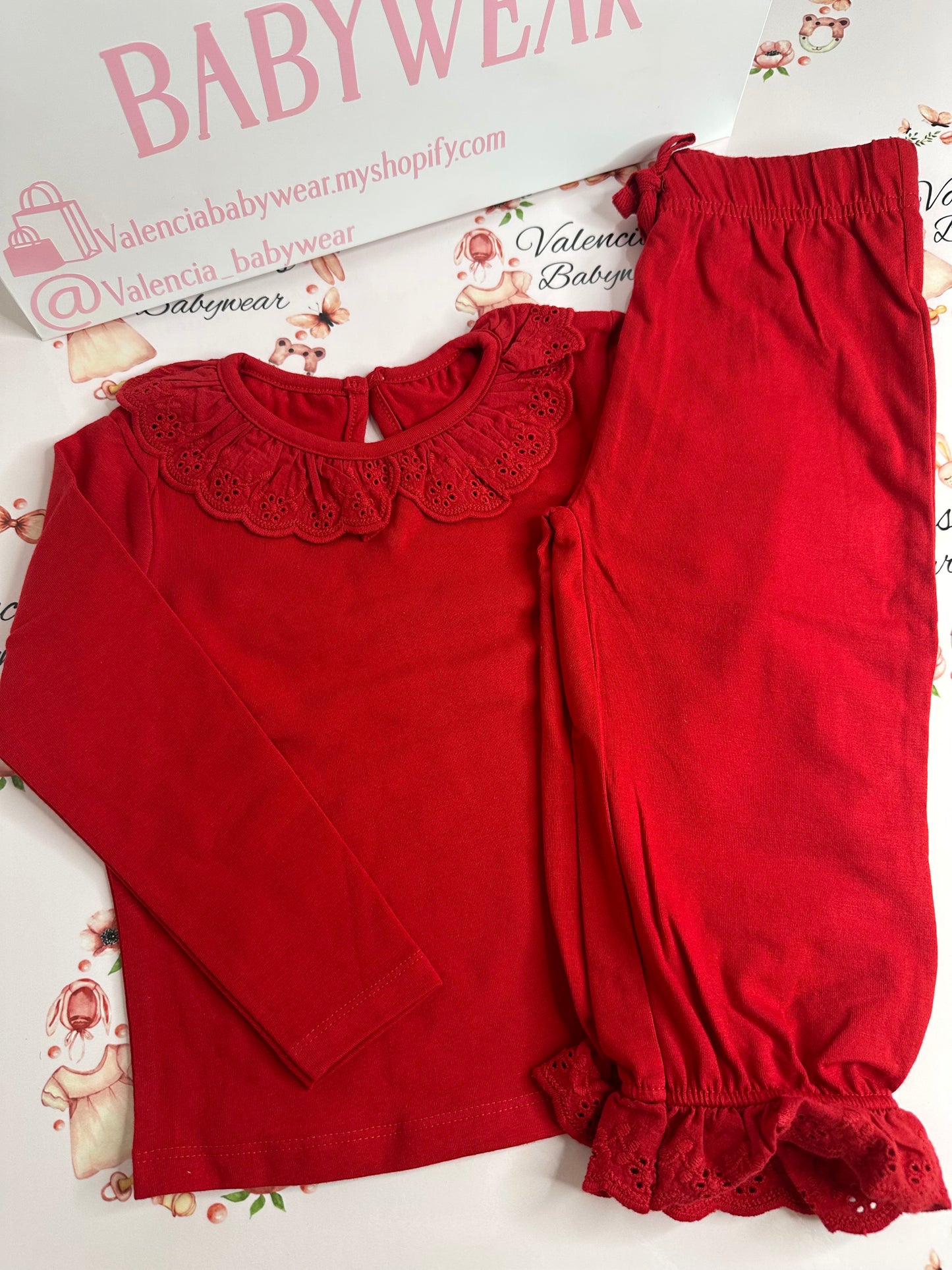 Red Frilled Pyjama Set
