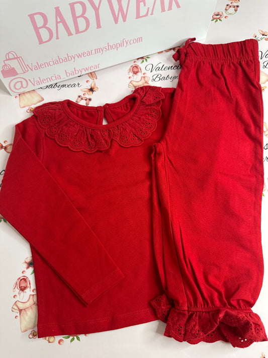 Red Frilled Pyjama Set